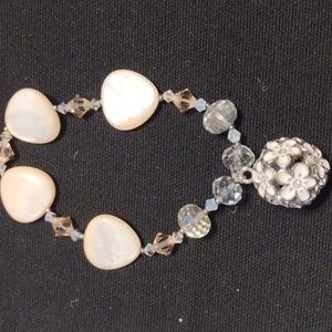Stretch Bead and Stone W/ Dangling Flower Charm Bracelet